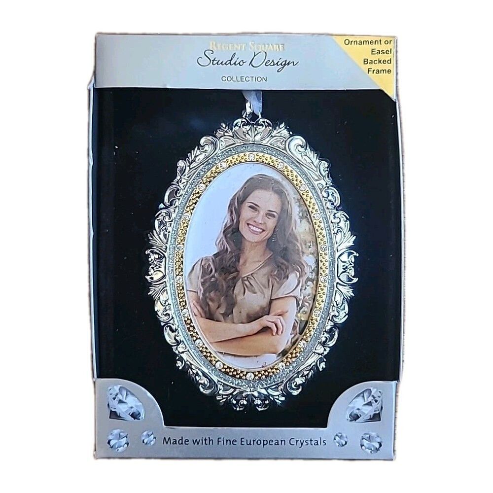 Collectible *Ornament Or Easel Backed Frame *Fine Crystals, Silver*gold 4.5x3.5
